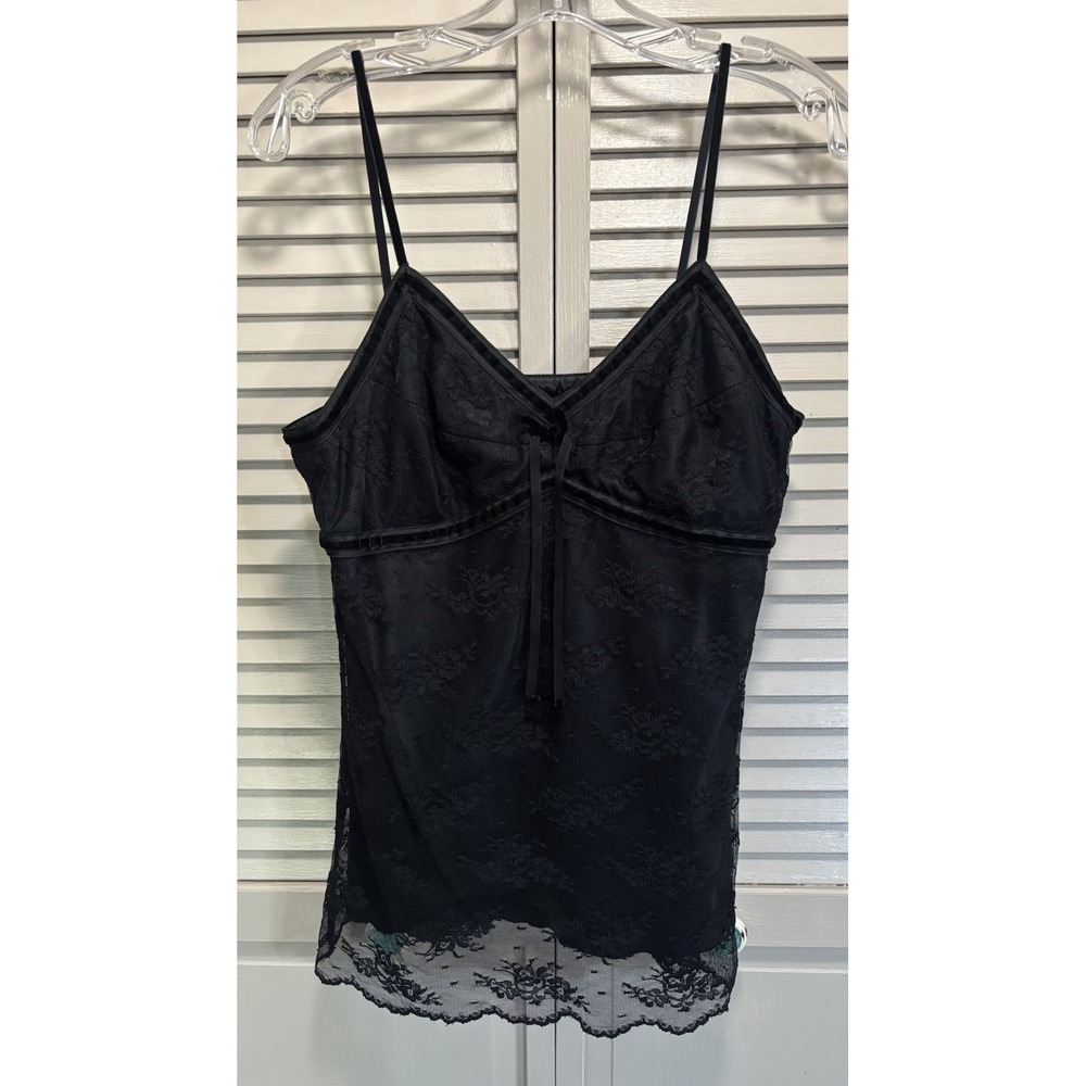 George Lace Black Camisole Straps Size M Side Zip Velvet Trim Bow Lined